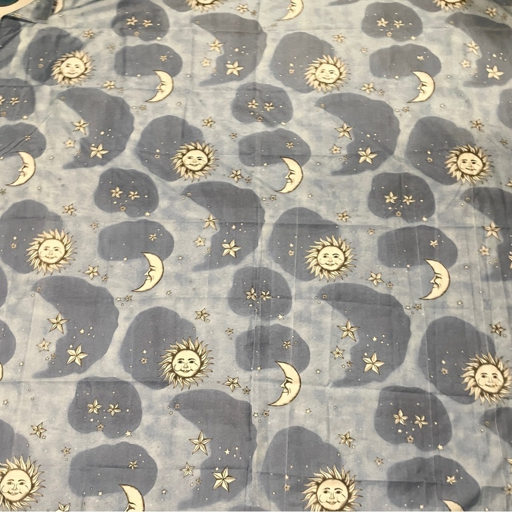 Vintage 90s Celestial Sun Moon Stars Shower Curtain Blue Famous Home Fashions